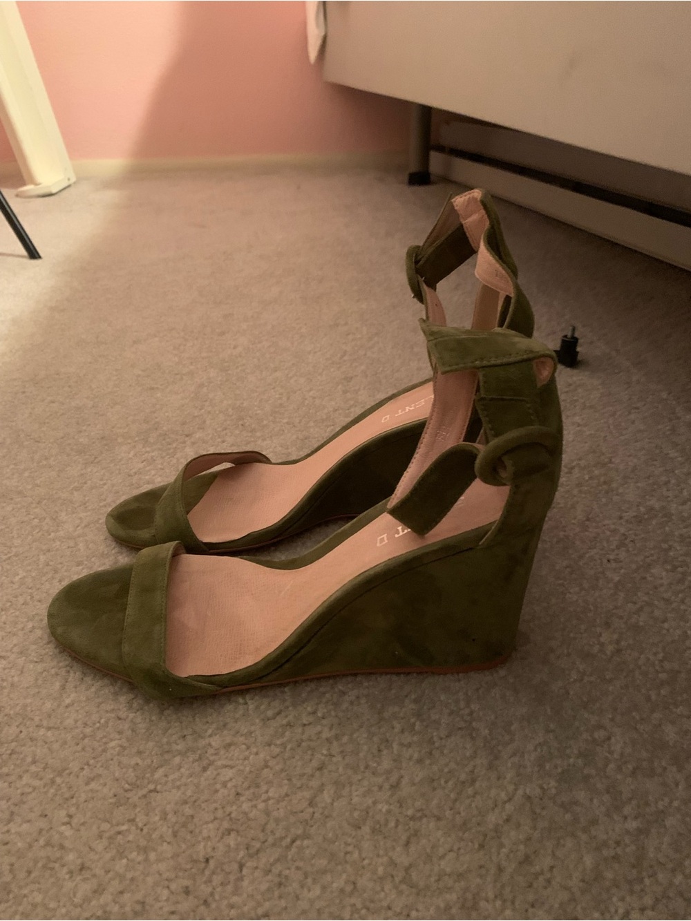 Olive Green Suede Wedge Sandals - Women's